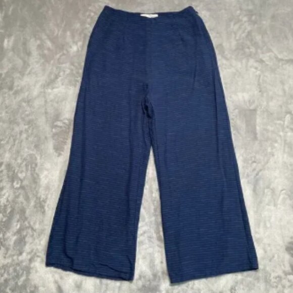 Kara Thoms Pants Women XS Blue Linen Striped Lined Pockets Side Zip Boho Coastal - Picture 1 of 8